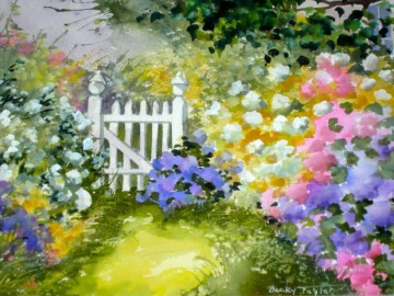 Garden Painting - floral fence garden